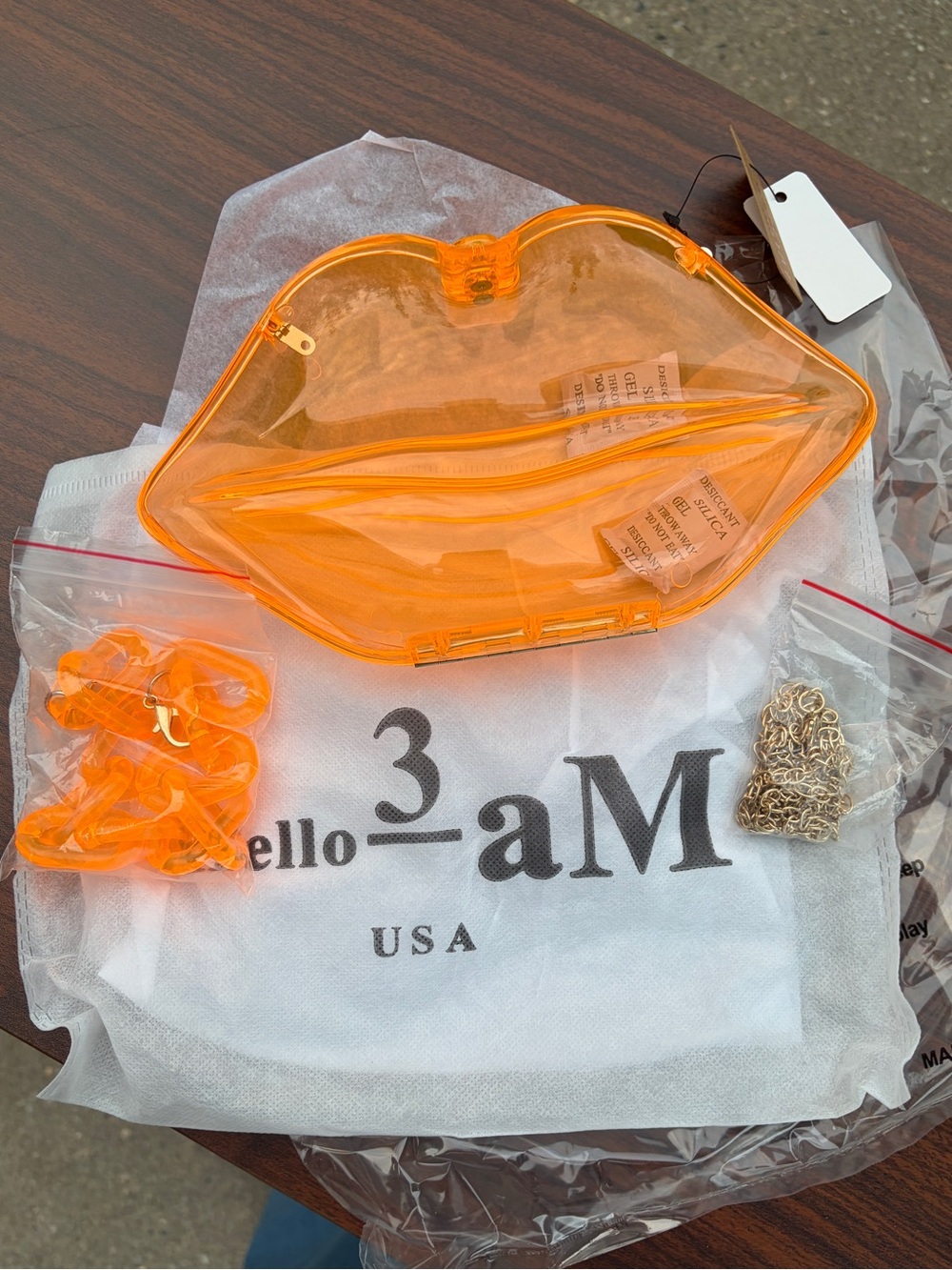 Hello 3 AM Orange Acrylic Lips Clutch Crossbody Purse NWT
